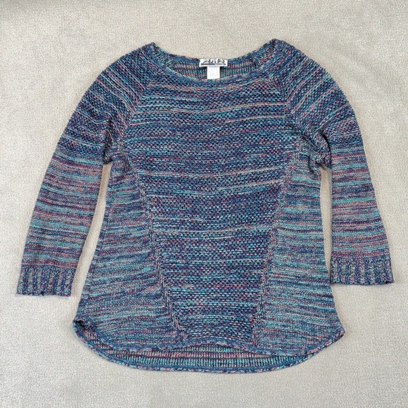 Two One Two New York Sweater Womens Large Blue Space Dye Knit Vintage USA Made — photo 2